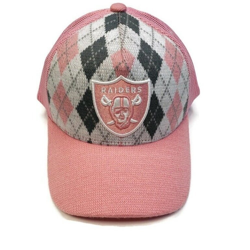 Reebok Las Vegas Raiders Pink Argyle Embroidered Cap Hat Adjustable Mesh…